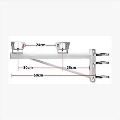 BRACKET-DUAL-BLT-POLE-60CM dual bullet camera pole mount bracket with 3 clamps (white) feature:
• installation: pole mount; includes 3pcs 200mm stainless steel hose clamps; • designed for mounting two bullet cameras on poles; • durable metal construction; fits most standard cctv camera for mounting brackets - RainboParts