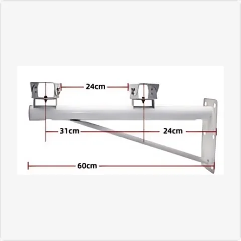 BRACKET-DUAL-BLT-WALL-60CM dual bullet camera wall mount bracket (600mm, white) feature:
• installation: wall mount; • triangular support structure for enhanced stability; • allows simultaneous installation of two bullet cameras; • space-saving design for mounting brackets - RainboParts