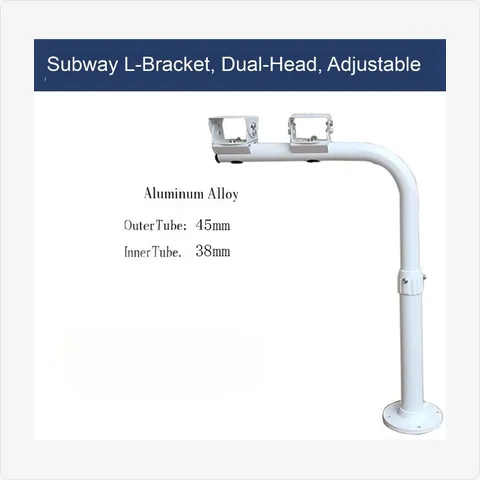 BRACKET-TELE-BU-L2-V-TRA-AL-30-60CM heavy duty aluminum alloy telescopic l-shaped dual bullet vertical mount (300-600mm) feature:
size: 300-600mm; material: aluminum alloy (45mm outer / 38mm inner); l-shaped double-headed design for upright floor or wall mounting; strong load-bearing capacity; suitable for industrial and traffic monitoring stations; oem customization supported for mounting brackets - RainboParts
