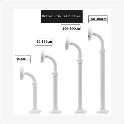 BRACKET-TELE-DO-L45-AL aluminum alloy 45mm telescopic dome camera wall mount (300-3000mm, white) feature:
available lengths: 300-600mm to 1500-3000mm; tube diameter: 45mm; material: durable aluminum alloy; l-shaped bend design to extend dome away from wall; ventilated base for heat dissipation; adjustable length for various scenarios for mounting brackets - RainboParts