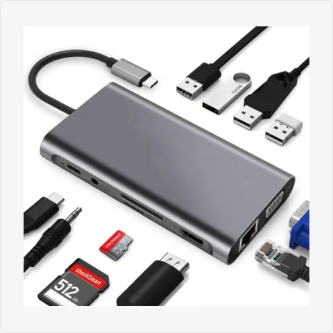 Dock-11in1-100M-GY 11-in-1 usb c hub with 100mbps ethernet (grey) for poe adapters - RainboParts