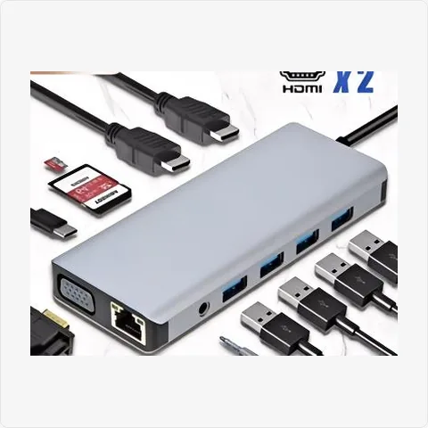 Dock-12in1-DualHDMI-Gigabit-GY 12-in-1 usb c docking station with dual hdmi & gigabit ethernet (grey)` for poe adapters - RainboParts