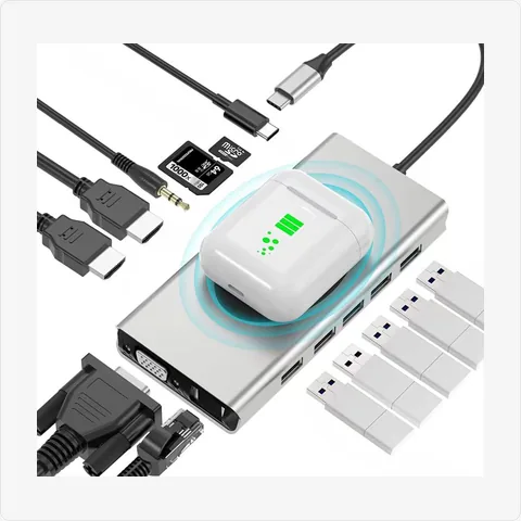 Dock-14in1-WL-DualHDMI-GY 14-in-1 usb c docking station with wireless charging & dual hdmi (gigabit)` for poe adapters - RainboParts