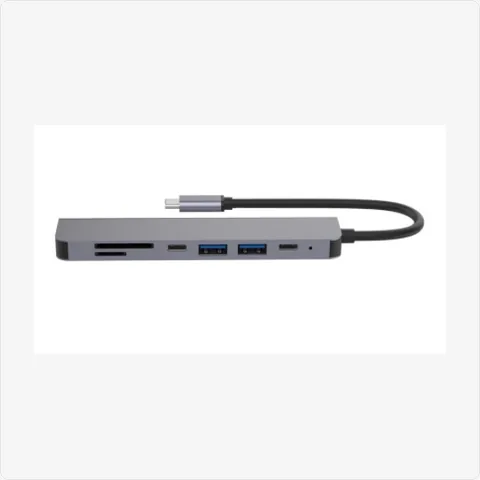 Dock-7in1-B-GY 7-in-1 usb c hub with attached cable (grey, compact) for poe adapters - RainboParts