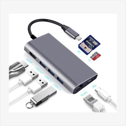 Dock-8in1-Angled-Gigabit-GY 8-in-1 usb c hub with angled design & gigabit ethernet (grey) for poe adapters - RainboParts