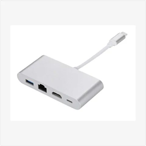 Dock-TC-4in1-100M-SL 4-in-1 multi-port hub with 100mbps ethernet (silver) for poe adapters - RainboParts