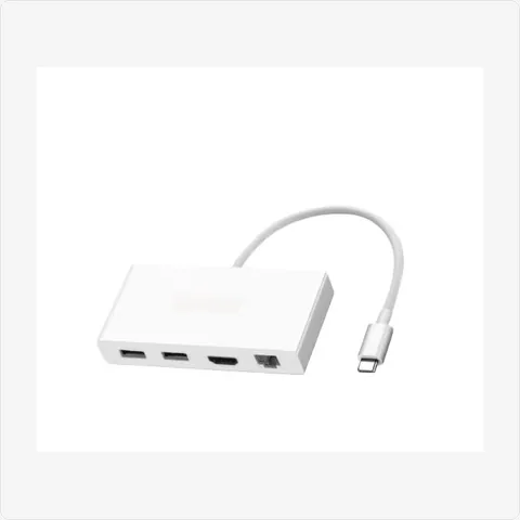 Dock-TC-4in1-100M-WT 4-in-1 usb c hub with 100mbps lan & 2x usb 3.0 & hdmi 4k (white plastic) for poe adapters - RainboParts