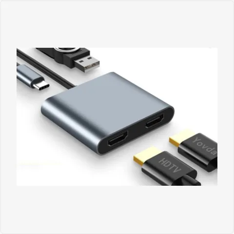 Dock-TC-4in1-Dual-HDMI-GY 4-in-1 usb c to dual hdmi adapter (grey, 4k) for poe adapters - RainboParts