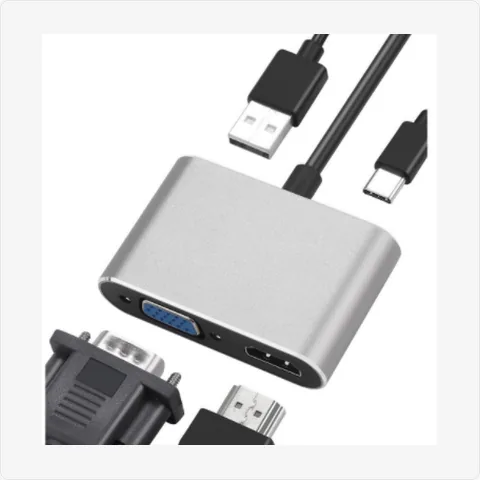 Dock-TC-4in1-VGA-HDMI-SL/GY 4-in-1 usb c docking station with vga, hdmi, usb & pd (silver/grey) for poe adapters - RainboParts