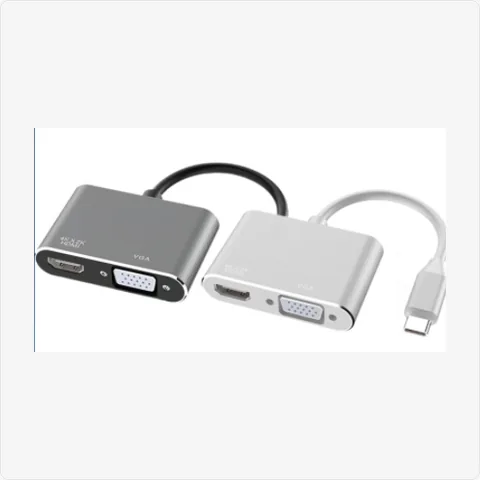 Dock-TC-VGA-HDMI-SL/GY/GD usb c to vga + hdmi 2-in-1 adapter (silver/gold/grey, retail box) for poe adapters - RainboParts