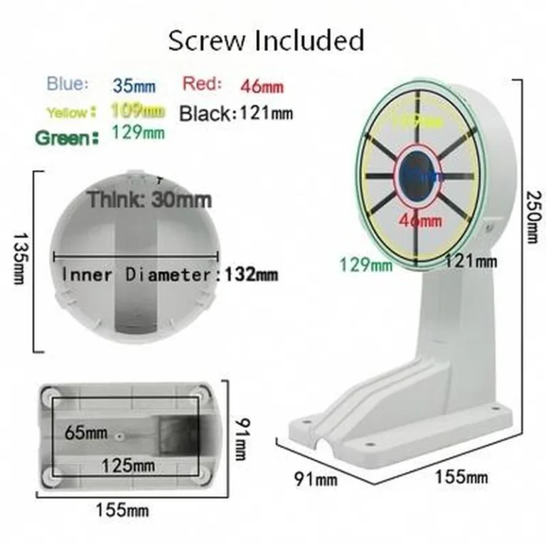 BRACKET-1258-S-LG model 1258-s large dome camera bracket (91x155mm base, 172mm height, white) - RainboParts